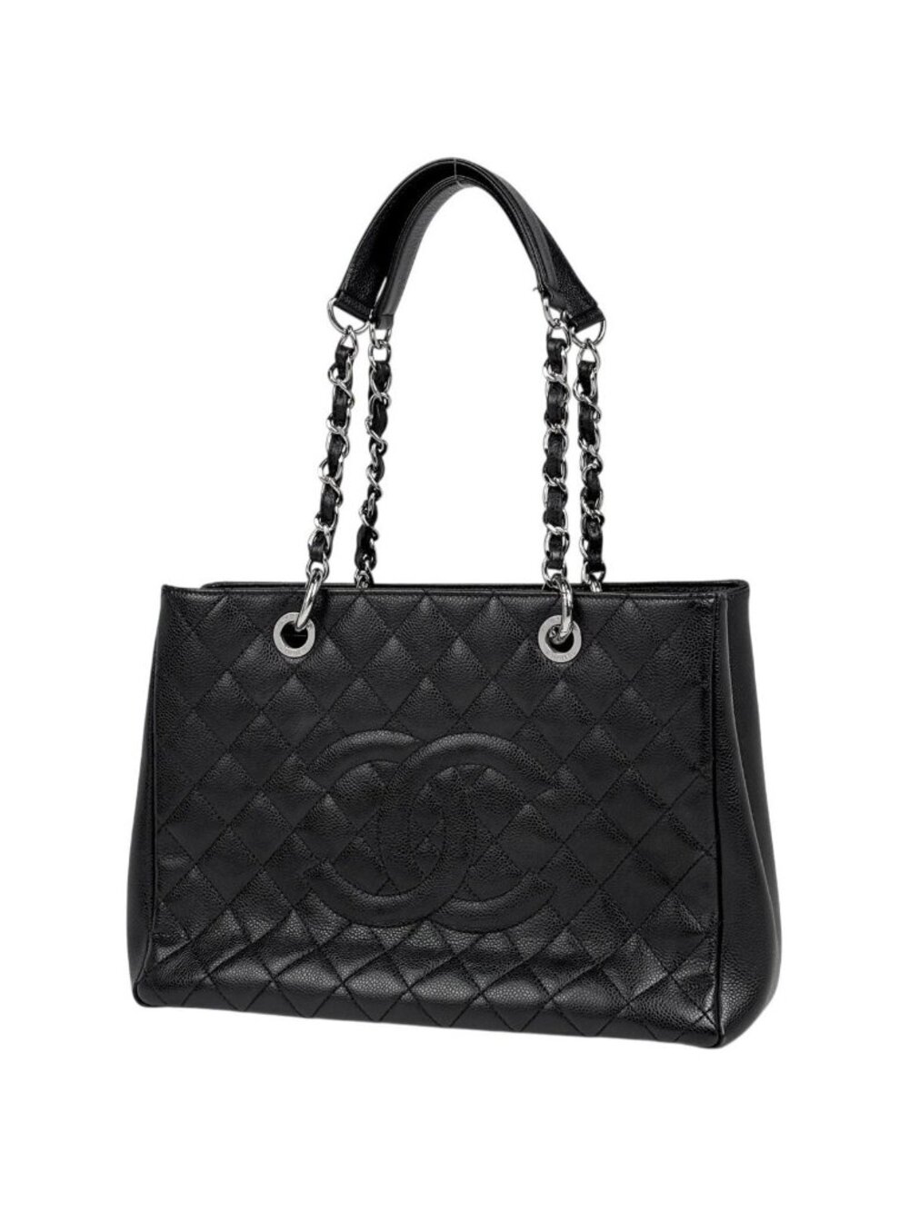 Chanel Tote Bag CC Logo Quilted Grand Shopping GST Caviar Leather Black